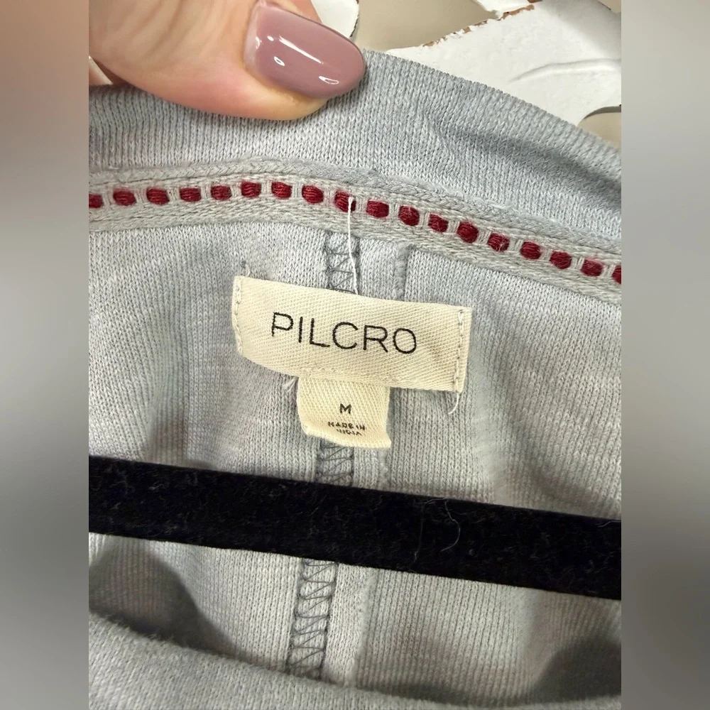 Pilcro Cropped Babydoll Blue/Gray Ruffle Sweatshirt - Picture 5 of 7